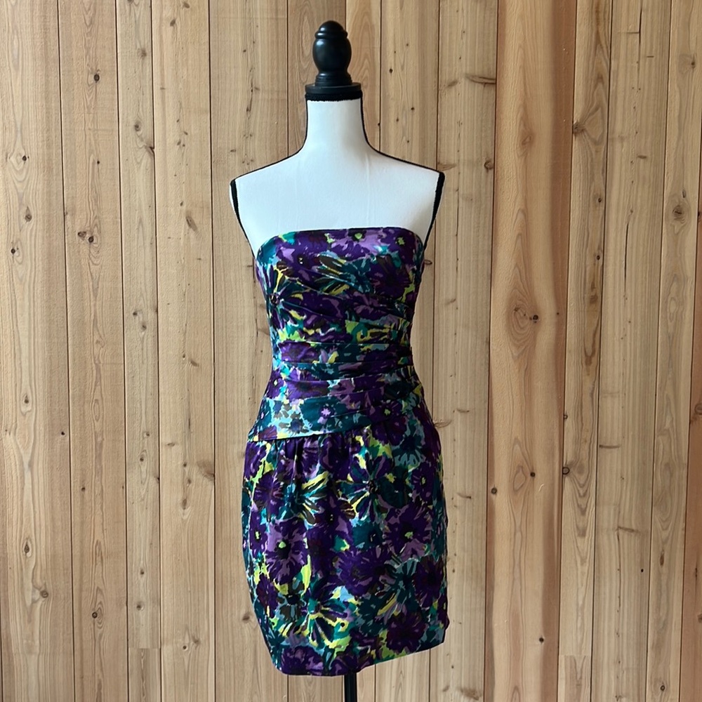 BCBG Maxazria Floral Print Strapless Dress US4